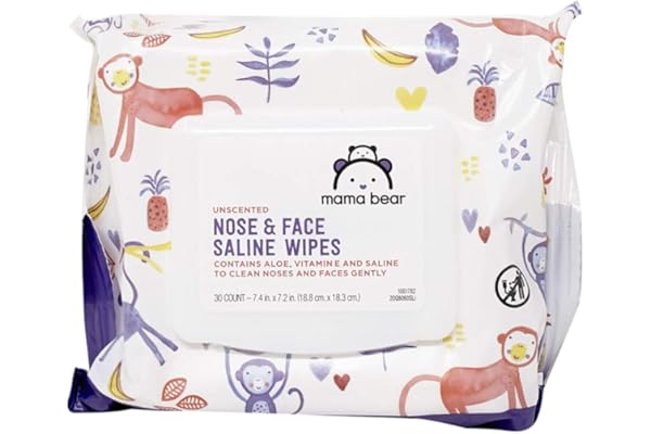 We Are Obsessed With This: Amazon Brand - Mama Bear Saline Nose and Face Baby Wipes, Hypoallergenic, Unscented, 30 Count