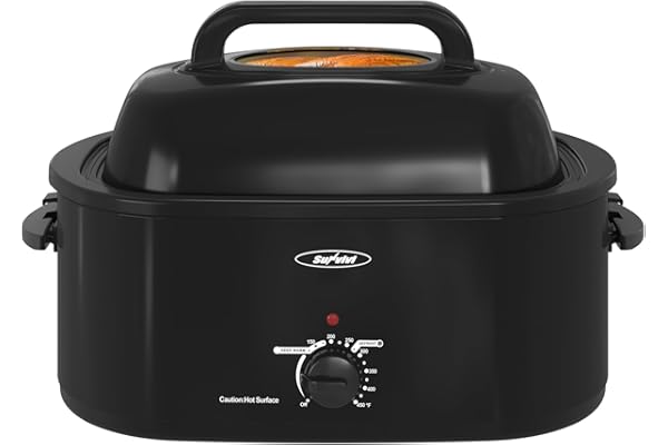 Sunvivi Roaster Oven, Electric Roaster Oven with Viewing Lid, 28lb 24-Quart Turkey Roaster with Unique Defrost/Warm Function, Large Roaster with Removable Pan & Rack, Stainless Steel, Black