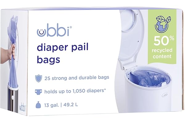 This Solves the Problem: Ubbi Diaper Pail Plastic Bags, Disposable Baby Waste Bags, Single Pack, 25 Count, 13-Gallon Bags