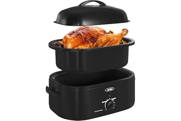 Amazon Deal Alert: Royalcraft Roaster Oven with Self-Basting Lid, 18qt Electric Roaster with Removable Pan & Rack, Turkey Roaster Oven with Defrost & Warm Function, Stainless Steel, Black