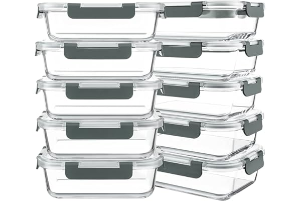 Pregnancy Hack: KOMUEE 10 Packs 30 oz Glass Meal Prep Containers,Glass Food Storage Containers with Lids,Airtight Lunch Bento Boxes,Microwave,Freezer and Dishwasher,Gray