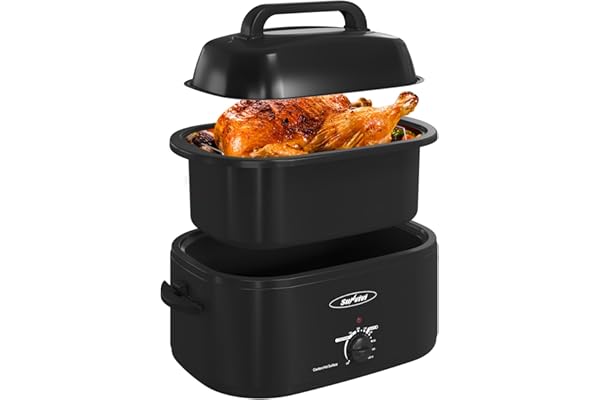 Sunvivi Electric Roaster Oven,28 Quart Roasting Oven with Self-Basting Lid Removable Pan,Turkey Roaster Oven with 150 to 450F Temperature Control Cool-Touch Handles, Black