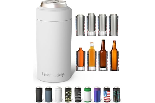 Amazon's Choice: Frost Buddy Universal Buddy Can Cooler - Fits All - For Regular 12 & 16 oz or Slim-Size Bottles - Insulated Double -Walled Stainless Steel (All white)
