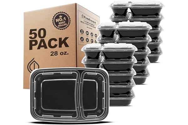 Amazon Deal Alert: Freshware Meal Prep Containers [50 Count ] 2 Compartment with Lids, Food Storage Containers, Bento Box, BPA Free, Stackable, Microwave/Dishwasher/Freezer Safe (28 oz)