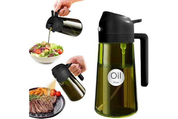 Kitchen Hack Alert: YARRAMATE 16oz/470ml Light-Blocking Dark Oil Sprayer for Cooking, 2 in 1 Olive Oil Dispenser Bottle for Kitchen, Premium Dark Green Glass Oil Bottle, Food-Grade Oil Mister for Air Fryer, BBQ (Black)