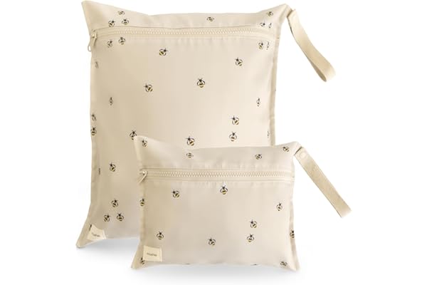 Amazon Deal Alert: mushie Water Resistant Wet Bags | Large & Small Reusable Storage Bag for Baby Items and Travel | Zippered Pockets with Handle | Machine Washable, Set of 2 (Bees)