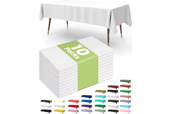 Price Drop: Pureegg Plastic Table Cloth 10 Pack, 54 x 108 Inch Disposable Table Cloths for Party, Picnic and Wedding, Rectangle, White