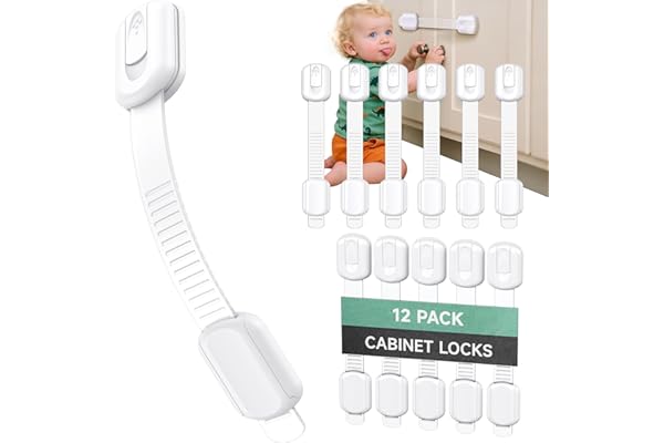 Limited Time Deal: Infinno 12 Pack Cabinet Locks Baby Proofing Heavy Duty - Child Safety Cabinet Locks for Drawers, Cupboards & Fridge – No Drill 3M Adhesive Locks for Pets - Toddler Safety Latches
