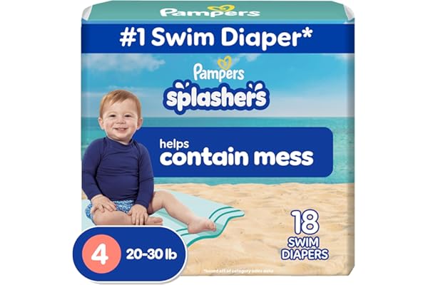 Pampers Swim Diapers - Splashers - Size 4, 18 Count, Gap-Free Disposable Baby Swimming Pants