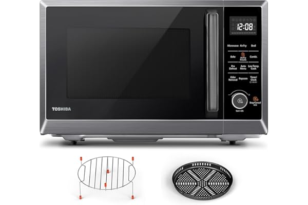 Upgrade Your Life With This: TOSHIBA Air Fryer Combo 8-in-1 Countertop Microwave Oven, with Convection, Broil, Odor Removal Mode, 12.4" Position Memory Turntable, Child-Lock, 1.0 Cu.ft, Black Stainless Steel, ML2-EC10SA(BS)