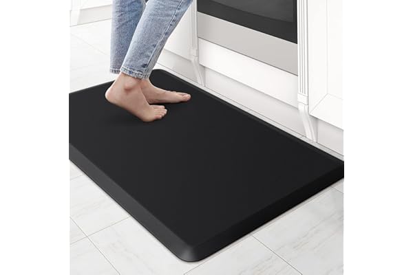 KitchenClouds Kitchen Mat Cushioned Anti Fatigue Rug 17.3"x28" Water Resistant, Non Slip, Standing and Comfort Desk/Floor Mats for House Sink Office (Black)
