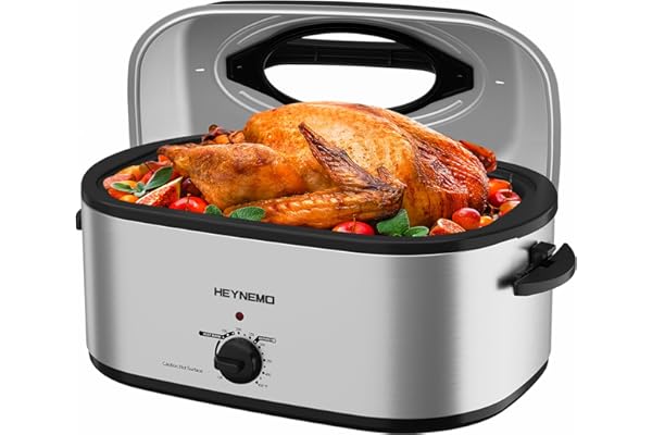 Baby Shower Gift Idea: 28 Quart Electric Roaster Oven with Visible & Self-Basting Lid, Large Turkey Roaster with Defrost Warm Function, Adjustable Temperature, Removable Pan Rack, Stainless Steel, Silver