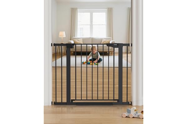 Best Amazon Buy Under: Cumbor 29.7-40.6" Baby Gate for Stairs, Mom's Choice Awards Winner-Dog Gate for Doorways, Pressure Mounted Auto-Close Pet Gates for Dogs Indoor, Safety Child Gate with Easy Walk Thru Door, Black