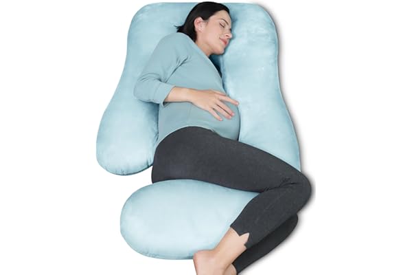 New Mom Must-Have: MOON PARK Pregnancy Pillows for Sleeping - U Shaped Full Body Maternity Pillow with Removable Cover - Support for Back, Legs, Belly, Hips - 57 Inch Pregnancy Pillow for Women - Aqua