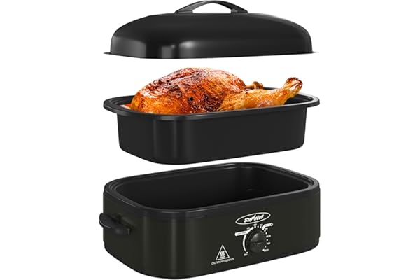 Best Amazon Buy Under: Sunvivi 14 Quart Roaster Oven, Electric Slow Cooker Roaster Oven with Self-Basting Lid, Turkey Roasters with Removable Pan and Rack, Stainless Steel, Black