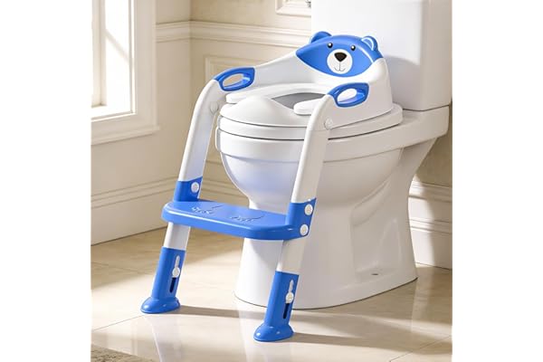Baby Shower Gift Idea: Potty Training Seat ，SKYROKU Potty Training Toilet with Step Stool Ladder, for Kids Boys Girls Toddlers - Comfortable Safe Potty Seat with Anti-Slip Pads Ladder (8838-DarkBlue)