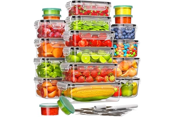 Baby Shower Gift Idea: 40 Piece Food Storage Containers with Lids(20 Containers & 20 Lids), BPA-Free Plastic Food Containers for Kitchen Storage and Organization, Leak Proof Meal Prep Container, Includes Labels & Pen