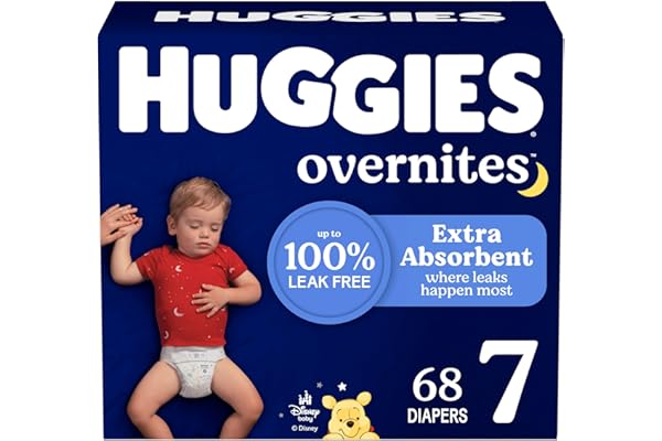 Huggies Size 7 Overnites Baby Diapers: Overnight Diapers, Size 7 (41+ lbs), 68 Ct (2 Packs of 34), Packaging May Vary