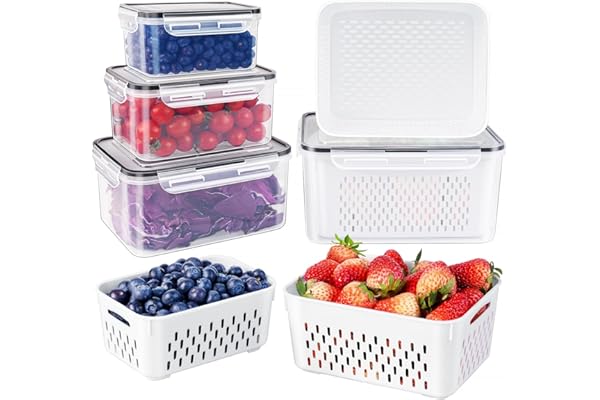 Back in Stock Alert: Freshmage Fruit Storage Containers for Fridge with Removable Colander, Airtight Food Storage Container, Dishwasher Safe Produce Saver for Refrigerator, Keep Berry Fruit Fresh Longer 4 pcs Small Clear