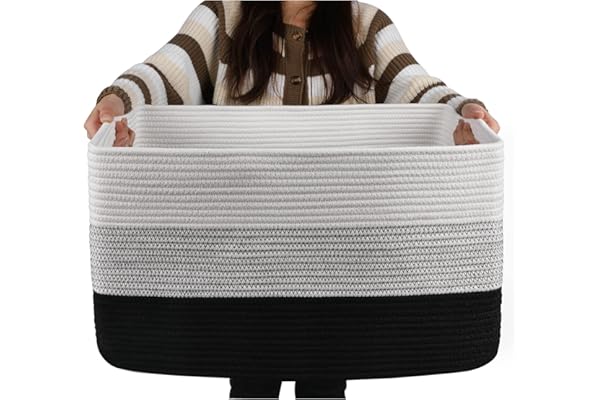 Toddler-Approved Amazon Find: OIAHOMY Large Blanket Basket, 22”x17”x12” Rectangle Woven Baskets, Nursery Blanket Storage Living Room, Toy Storage With Handle, Large Baskets for Organizing-Gradient Black