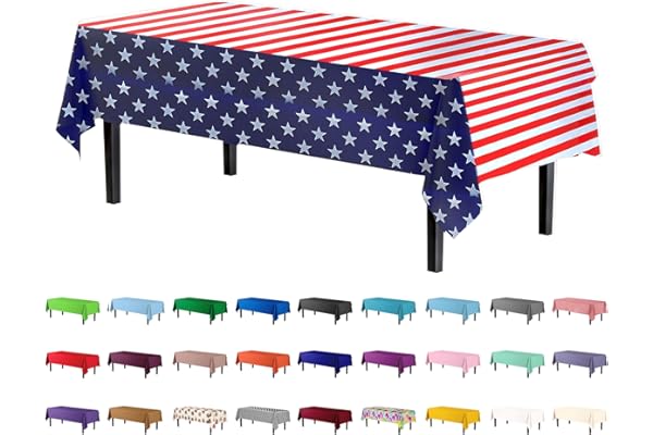 Toddler-Approved Amazon Find: Exquisite 12-Pack Premium Plastic Tablecloth 54in. x 108in. Rectangle - American Flag Design