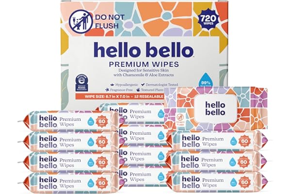 This Solves the Problem: Hello Bello Premium Wipes, Designed for Sensitive Skin with Chamomile & Aloe Extracts, Flower Pop (12 Resealable Packets = 720 Total Wipes)