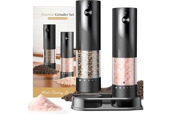 Price Drop: Electric Salt and Pepper Grinder Set - Rechargeable Automatic Salt and Pepper Shakers, Kitchen Appliances with External Adjustable Coarseness, Larger Hopper for Cooking, Home Gifts(2 Pack,Black/Black)