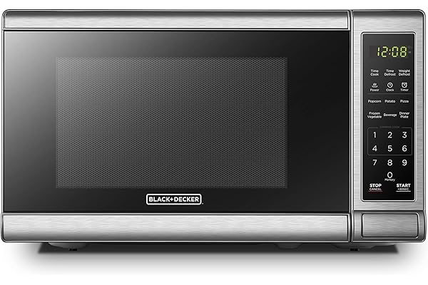 Amazon's Choice: BLACK+DECKER EM720CB7 Digital Microwave Oven with Turntable Push-Button Door, Child Safety Lock, 700W, Stainless Steel, 0.7 Cu.ft