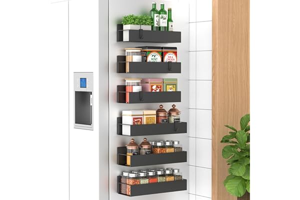 Price Drop: HuggieGems 6 Pack Magnetic Spice Storage Rack Organizer for Refrigerator and Oven, Black Fridge Organizers and Storage
