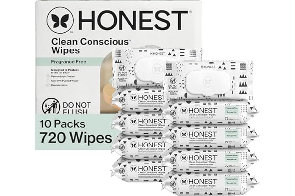 Mom's Pick of the Week: The Honest Company Baby Wipes for Sensitive Skin, Hypoallergenic, Fragrance-Free, Multi-Use, Pattern Play Design, 720 Count (10 Packs of 72)