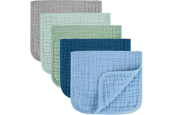 MIGIOL Baby Burp Cloth 100% Cotton Newborn Cotton Muslin Burp Cloth 10x20 inches (Blue & Green 5 Pieces)