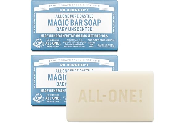 Hidden Gem Find: Dr. Bronner's Pure-Castile Baby Unscented Magic Bar Soaps - Made with Regenerative Organic Certified Oils - For Face, Hand, Hair Gentle on Sensitive Skin - Soap Bars for Men & Women - 2 Pack, 5 oz