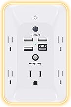 Outlet Extender with Night Light, HANYCONY Multi Plug Outlet, USB Wall Charger Surge Protector 4 USB Ports(1 USB C), Power Strip Electrical Outlet Splitter Expander for Home Office Dorm Room, ETL