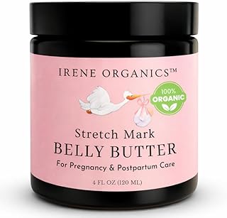 Organic Belly Butter for Pregnancy Stretch Mark Prevention and Treatment by Irene Organics - Award Winning Anti Stretch Mark Tummy Balm For Pregnancy and Postpartum 4oz - Hydrating Bump Cream