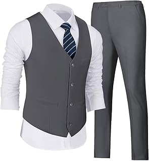 Men's Suits 2 Pieces, Vest Pants Set for Men, V-Neck Slim Fit Casual Suit Waistcoat