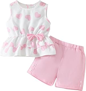 Price Drop: Kids Girl Clothes Heart Print Sleeveless Top and Shorts Baby Girl Summer Outfits Short Set