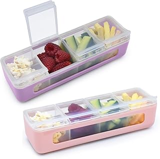 melii Snackle Box | 4 Compartment Divided Snack Container with Individual Lids, Kids Lunch & Travel Food Storage Organizer, BPA-Free, 2-Pack (Pink + Purple)