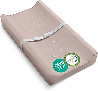 Waterproof Vegan Leather Contoured Baby Changing Pad | Wipe-Clean PU Leather Diaper Change Mat, Soft, Wipeable Removable & Washable Cover, Non-Slip Bottom, Standard Infant Diaper Table & Dresser Tan