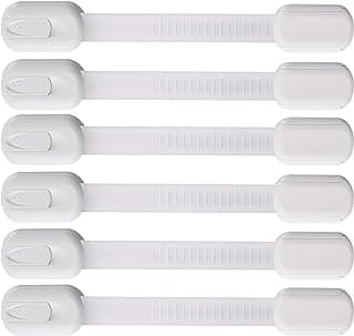6 Pack Vmaisi Multi-Use Adhesive Straps Locks - Childproofing Baby Proofing Cabinet Latches for Drawers, Fridge, Dishwasher, Toilet Seat, Cupboard, Oven,Trash Can, No Drilling (White) (6)