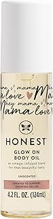 The Honest Company Mama Hydrating and Soothing Glow On Body Belly Oil, Plant Based Hypoallergenic, Fragrance-Free, 4.2 fl oz