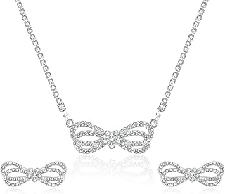 Jewelry Set for Women Silver Jewelry Set for Brides Bridesmaid Rhinestone Choker Necklace Earrings Bracelet Set for Wedding Prom Parties and Fomal Events