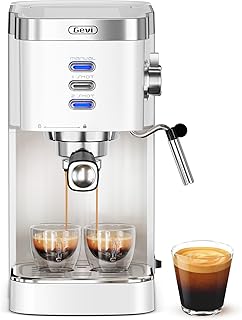 Gevi Professional Espresso Machine 20 Bar, Compact Latte & Cappuccino Machine with Milk Frother Steam Wand, Adjustable Shot Volume, White (Ideal Gift Choice)