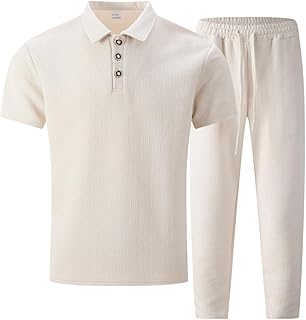 Men's 2 Pieces Set Casual Short Sleeve Button Up Lapel Shirts Drawstring Sweatpants Spring Summer Outfits 2026