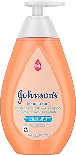 Johnson's Baby Head-To-Toe Wash & Shampoo, Tear-Free, Moisturizing Body Wash, Baby Essentials, Baby Wash and Shampoo, No added Parabens, Sulfates and Dyes, 13.6 fl. oz