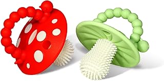 RaZbaby Soft Silicone Infant & Baby 3M+ Teether Toy Massaging Bristles Teething Relief Pacifier - Soothes Sore Gums - Hands-Free & Easy-to-Hold Chompy Teether, BPA Free (RED/Green)