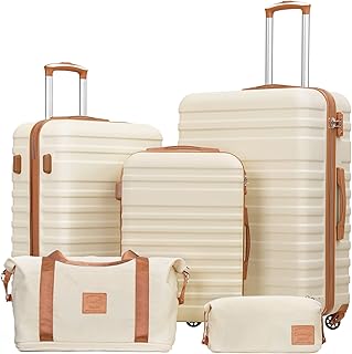 _SKIP_Suitcase Set 3 Piece Luggage Set Carry On Hardside Luggage with TSA Lock Spinner Wheels (White, 5 piece set)