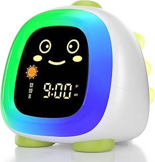 ANALOI Alarm Clock for Kids, Kids Alarm Clock Ok to Wake Cute Night Light for Bedroom, Toddlers Sleep Training Clock Stay in Bed, Dinosaur Birthday Gift for Kids Boys Girls