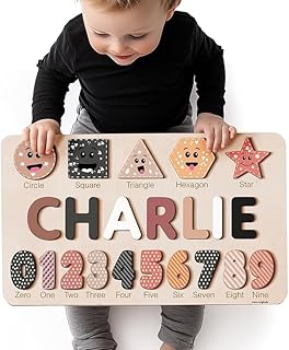 Perfect Gift Idea: Personalized Name Puzzle with Numbers & Shapes for Toddlers 1-3 | 12 Color Themes | Handmade Wooden Montessori Toy, Keepsake Nursery Decor & Perfect 1st Birthday Gift
