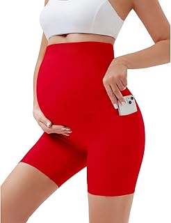 Women's 5" Maternity Yoga Shorts Over The Belly Pregnancy Workout Biker Under Dress Shorts with Pockets
