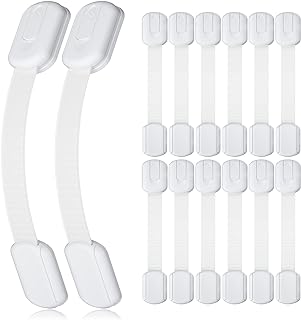 4our Kiddies 14 Pack Baby Proof Cabinet Latches, Childproof Drawer Latches with 12 Extra 3M Adhesives, Adjustable No Drilling Child Safety Cabinet Locks Straps Baby Drawer Locks for Kids Baby Safety